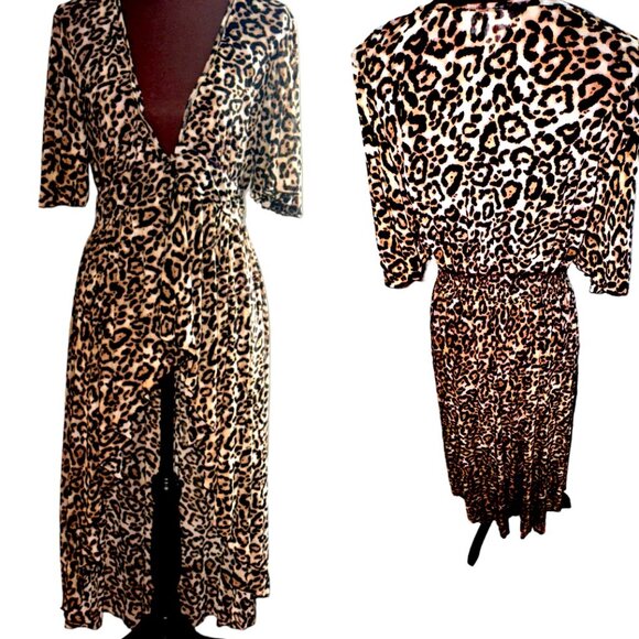 Sheer Leopard Swimsuit Cover, women Cover, Ladies Long Hi-Lo Dress/Pants Wrap - Picture 1 of 16